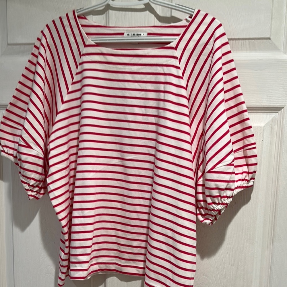 Red and White 3/4 Sleeve Sailor Collar Blouse